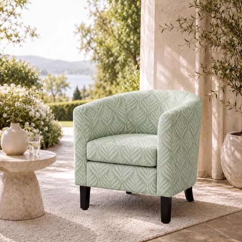 BELLEZE Set of 2 Upholstered Barrel Accent Chair - Frond Green
