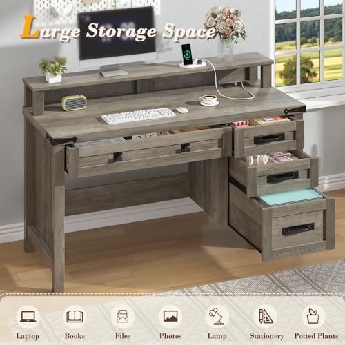 47" Farmhouse Computer Desk with 4 Drawers for Home Office, Bedroom