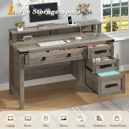 47" Farmhouse Computer Desk with 4 Drawers for Home Office, Bedroom
