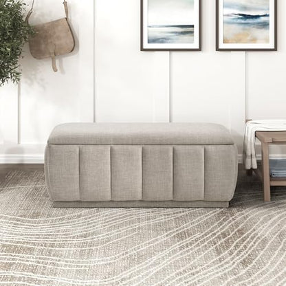 Lexicon Textured Fabric Storage Bench, Upholstered Rectangle Entryway Bench, Modern Storage Chest for Entryway/Living Room/Bedroom, Taupe