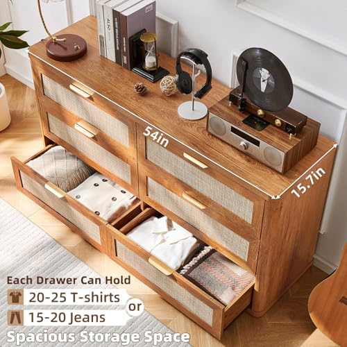 LEYAOYAO Rattan Dresser for Bedroom Set 2, 54'' Drawers Dressers