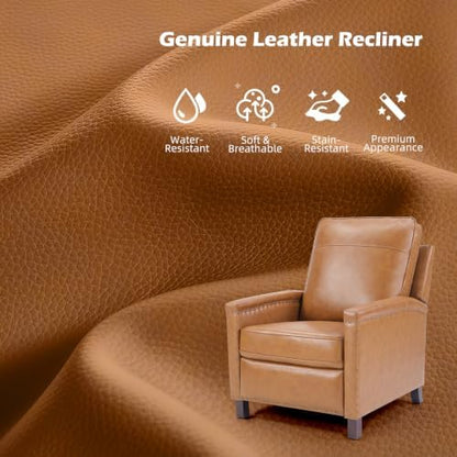 CANMOV Genuine Leather Pushback Recliner Chair for Living Room, Brown