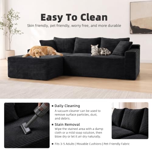 95" L‑Shaped Modular Cloud Corduroy Boneless Sectional Sofa for Living Room
