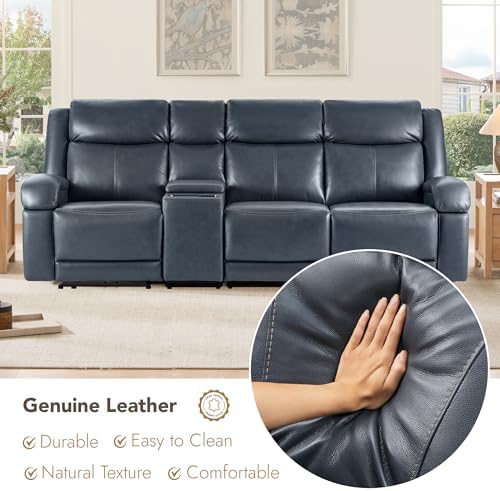 Watson & Whitely Wall Hugger Power Reclining Sofa with Console, Navy Blue
