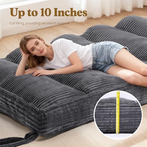 10" Futon Mattress Queen Size, Ultra Thick Futons Sofa Couch Bed Sleeper Sofa Bed, Versatile Floor Futons Japanese Floor Mattress for Adults, Grey (Frame Not Included)