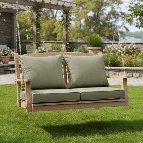 Water Resistant Outdoor Chair Cushions, Faux Linen Backrest and Deep Seat Cushion Set with Ties, Removable Cover, Non-Slip Bottom for Patio Furniture, 24 x 24 Inch, Mocca Green, Set of 2