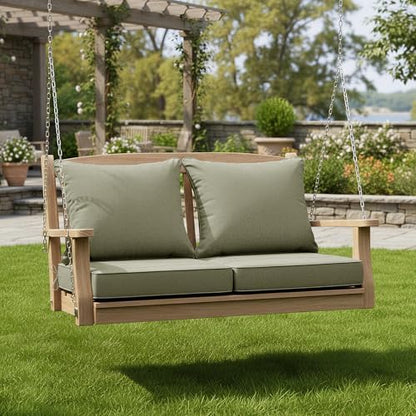 Water Resistant Outdoor Chair Cushions, Faux Linen Backrest and Deep Seat Cushion Set with Ties, Removable Cover, Non-Slip Bottom for Patio Furniture, 24 x 24 Inch, Mocca Green, Set of 2