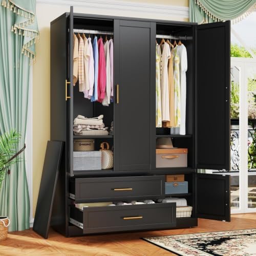 GAIOUS Metal Armoire Wardrobe Cabinet, Freestanding Clothes Storage Cabinet