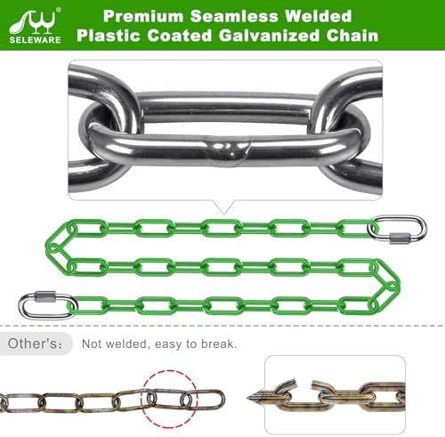 SELEWARE 2Pcs 20" Hanging Swing Chain Green Plastic Coated Hanging Chains