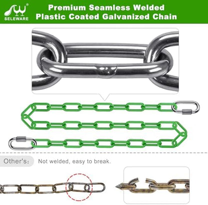 SELEWARE 2Pcs 20" Hanging Swing Chain Green Plastic Coated Hanging Chains
