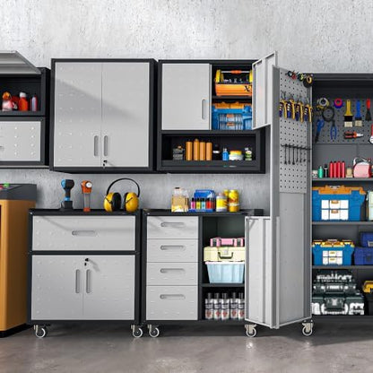 Wall-Mounted Metal Garage Storage Cabinet, Lockable Floating Tool Cabinet