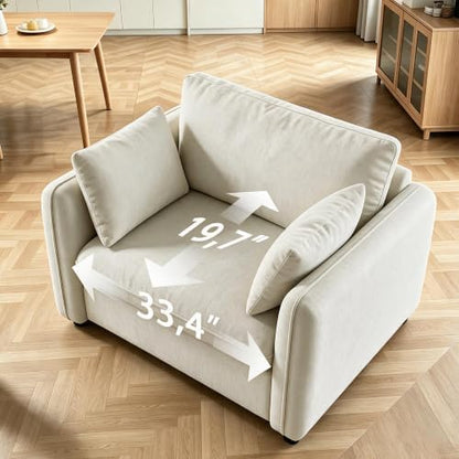 EJUNQ Oversized Accent Chair Set of 2, 42.1" Comfy Reading Chair with Wide Backrest and 2 Pillows, Modern Upholstered Accent Chairs for Living Room, Bedroom, Apartment, White