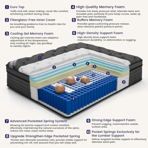 (High-End Upgraded) Luxury 14 Inch Queen Size Hybrid Mattress in a Box