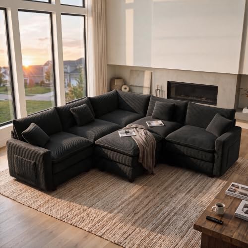Modular Sectional Sofa with Ottoman & Corner Section, Comfy Cloud Couch