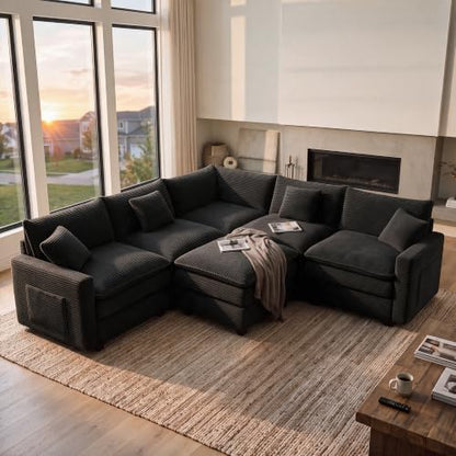 Modular Sectional Sofa with Ottoman & Corner Section, Comfy Cloud Couch