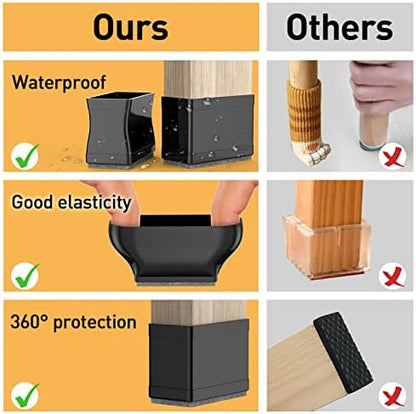 Rectangle Chair Leg Protectors for Hardwood Floors. (Black, 2×4")