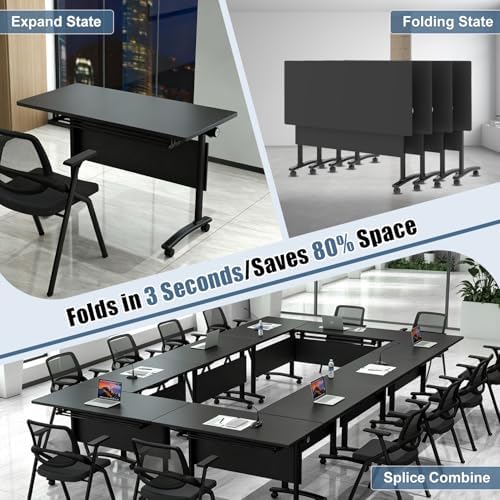 Conference Table, Folding Conference Room Tables with Wheels, Modular Flip Top Nesting Training Table, Modern Rolling Meeting Stackable Tables for Mobile Office Boardroom Classroom, Gray 2Pack