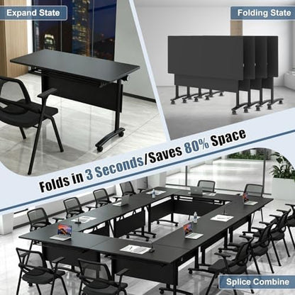 Conference Table, Folding Conference Room Tables with Wheels, Modular Flip Top Nesting Training Table, Modern Rolling Meeting Stackable Tables for Mobile Office Boardroom Classroom, Gray 6Pack