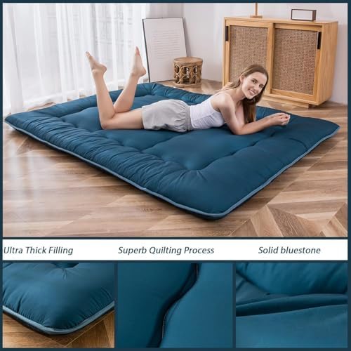 MAXYOYO Japanese Futon Mattress - Thicken Sleeping Pad & Guest Room Mattress, Thick Soft and Comfortable, Bluestone, Full