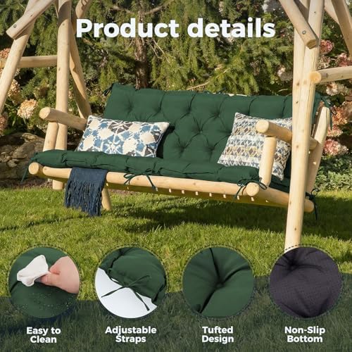 IASEAHK Porch Swing Cushions, 40×40×4 Inch, Waterproof, Forest Green