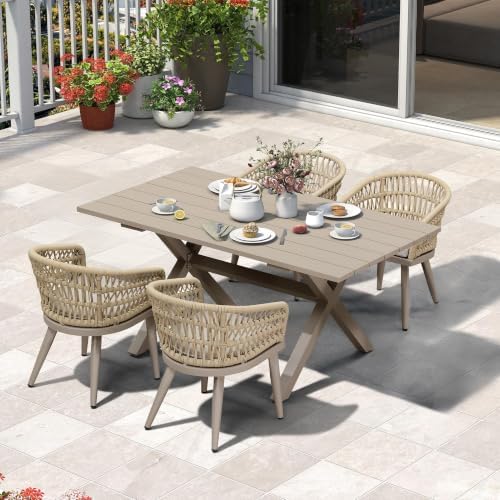PURPLE LEAF Outdoor Dining Set 5 Pieces PE Rattan Aluminum Champagne