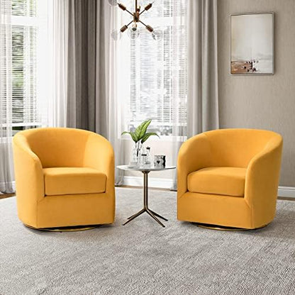 HULALA HOME Swivel Accent Chair with Gold Metal Base, Set of 2 Contemporary Velvet Curved Swivel Barrel Chair, Upholstered Club Armchair, Leisure Single Sofa for Living Room, Nursery, Bedroom(MUSTARD)