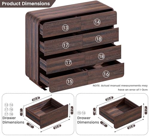 Modern 8 Drawer Dresser, 47- Inch Wood Chest of Drawers with Large Storage, Walnut Dresser Closet for Bedroom, Living Room, Nursery.