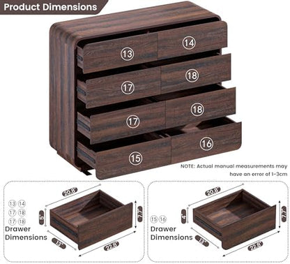Modern 8 Drawer Dresser, 47- Inch Wood Chest of Drawers with Large Storage, Walnut Dresser Closet for Bedroom, Living Room, Nursery.