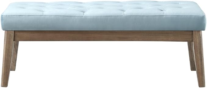 24KF Velvet Upholstered Buttons Tufted Entryway Bench with Solid Wood Leg,Bed Bench Ottoman with Padded Seat,5034-Seaglass