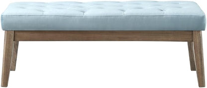 24KF Velvet Upholstered Buttons Tufted Entryway Bench with Solid Wood Leg,Bed Bench Ottoman with Padded Seat,5034-Seaglass