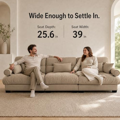 130" Velvet Cloud Couch, 3 Seater Sofa Couch, Taupe