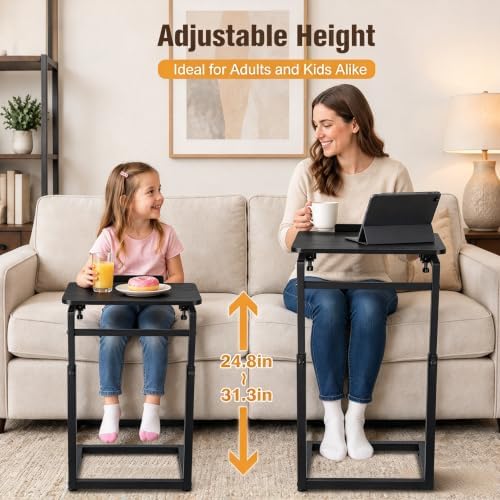 TV Tray Table for Couch,Adjustable C Table,Couch Table for Eating