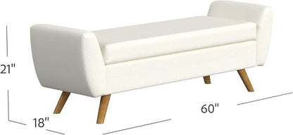 HomePop 60" Modern Storage Bench with Wood Legs - Cream Woven