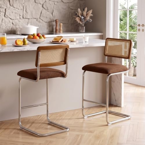 Zesthouse Natural Rattan Counter Stools Set of 4, 26" Modern Boho Bar Stool