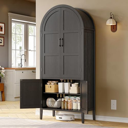 ONBRILL 71" Tall 5-Tier Arched Cabinet, Arched Kitchen Pantry Cabinet Black