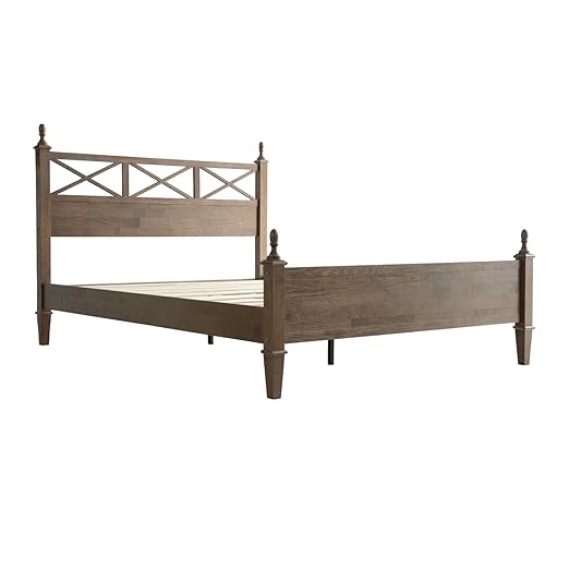 Queen Size Platform Bed Frame, Solid Wood with Headboard & Footboard, Center Metal Legs, 12 Strong Slatted Base, Anti-Noise & Slip-Free, Easy Assembly, No Box Spring Needed, Barnwood Finish RIQ-30