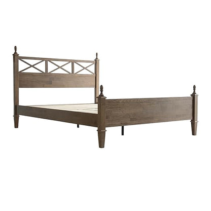 Queen Size Platform Bed Frame, Solid Wood with Headboard & Footboard, Center Metal Legs, 12 Strong Slatted Base, Anti-Noise & Slip-Free, Easy Assembly, No Box Spring Needed, Barnwood Finish RIQ-30