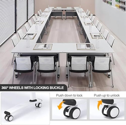 Folding Conference Room Tables, Modular Seminar Conference Table Modern Flip Top Training Meeting Tables, Conference Room Table with Wheels for Home Office Classr, 6 Pack 55.1inch