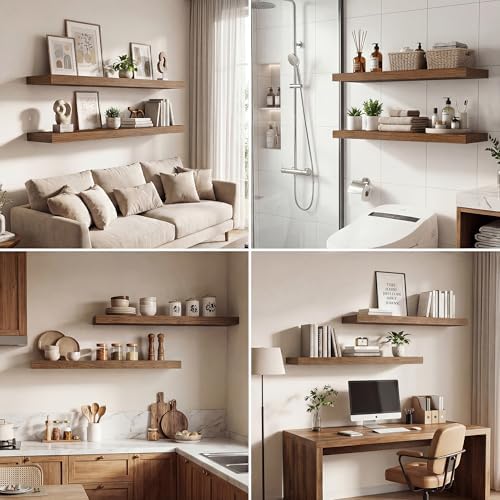 Dreamland 30 Inches Floating Shelves for Wall, 9.3" Deep Long Floating Shelves Set of 2, Large Display & Storage Shelf, Wall Shelf for Bathroom Bedroom Living Room Kitchen Office, Walnut