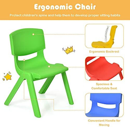 KOTEK Plastic Table and 4 Chair Set, Green Table & Assorted Color Chairs, Play and Learn Furniture, Activity Table w/Stackable Chairs (8 Chairs)