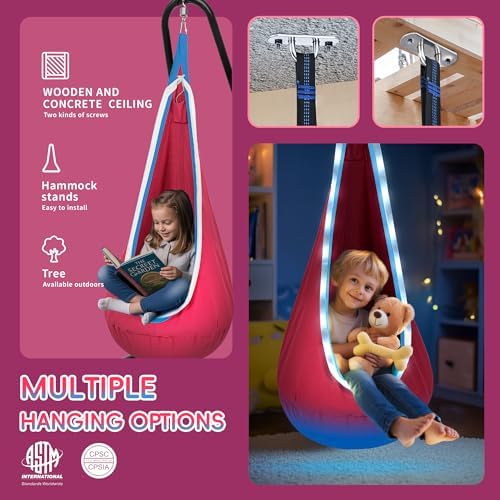 OUTREE Light Up Pod Swing Seat, Sensory Swing with LED Light