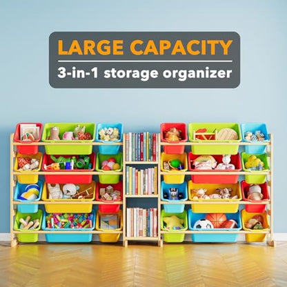 SpaceAid Large Toy Storage Organizer with 24 Bins and 3 Shelves, Toy Organizers Storage Bookshelf, Kids Bin Shelf Box Bookcase for Bedroom Playroom Organization Room Decor, Multi-Colored
