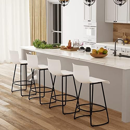 Bar Stools Set of 4 Counter Height Bar Stools Modern Swivel Bar Chairs with Back Plastic 26" Metal Counter Height stools Kitchen Dining Chairs Bar Funiture,White