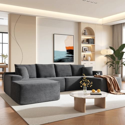 96" Sectional Couches for Living Room Cloud Couch Sofa with L-Shape Upholstered Boneless Couchs Modern Modular Sectional Couch with Chaise (Dark Grey, 136.1" U Shape with Right Facing Chaise)