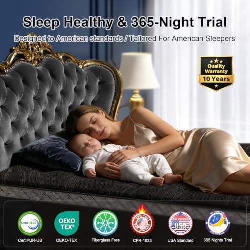 14 Inch King Size Mattress, Upgraded Luxury Hybrid King Mattress In A Box with 7-Zone Support for Cool Night & Pressure Relief, Motion Isolation, Designed in the USA, 365-Night Trial, Medium Firm