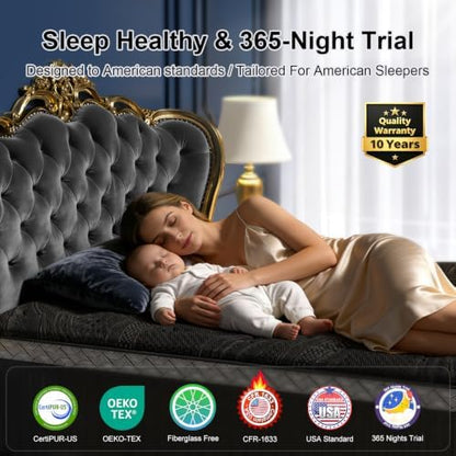 14 Inch King Size Mattress, Upgraded Luxury Hybrid King Mattress In A Box with 7-Zone Support for Cool Night & Pressure Relief, Motion Isolation, Designed in the USA, 365-Night Trial, Medium Firm