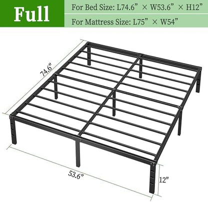 Metal Platform Bed Frame Full Size, 12 Inch Height with Heavy Duty Steel Support, No Box Spring Needed, Easy Assembly and Underbed Storage,Black