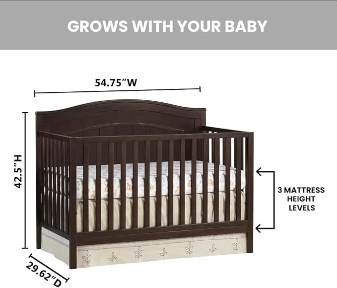 Oxford Baby North Bay 4-in-1 Convertible Crib, Espresso Brown, GreenGuard Gold Certified