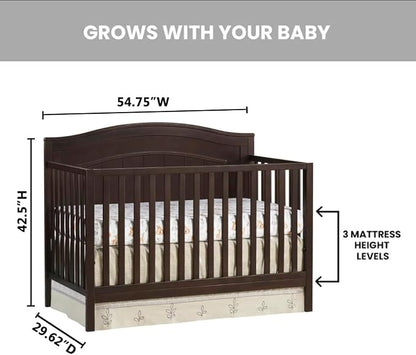 Oxford Baby North Bay 4-in-1 Convertible Crib, Espresso Brown, GreenGuard Gold Certified