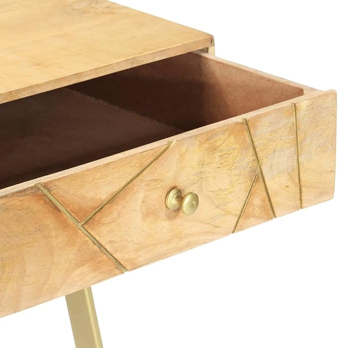 vidaXL Writing Desk, Computer Desk with Storage Drawers, Console Table with Steel Legs for Living Room Hallway, Modern Style, Solid Wood Mango
